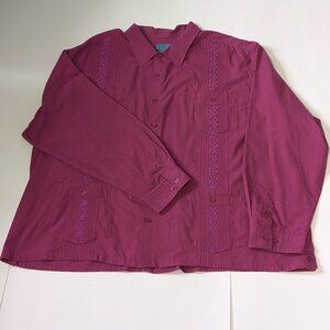 Tropicool Men's Guayabera/Cuban Cigar Button Top Long Sleeve Shirt Purple, 3XL